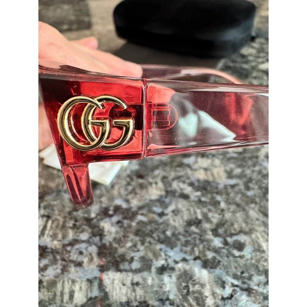 Gucci‎ GG1598O Pink Burgundy Cat Eye Optical Glasses Frames Gold Interlocking GG